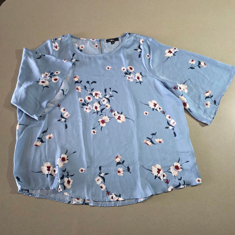 Ellos Women Blue Floral Bell Sleeve Blouse Top Size 20 30-5872-4